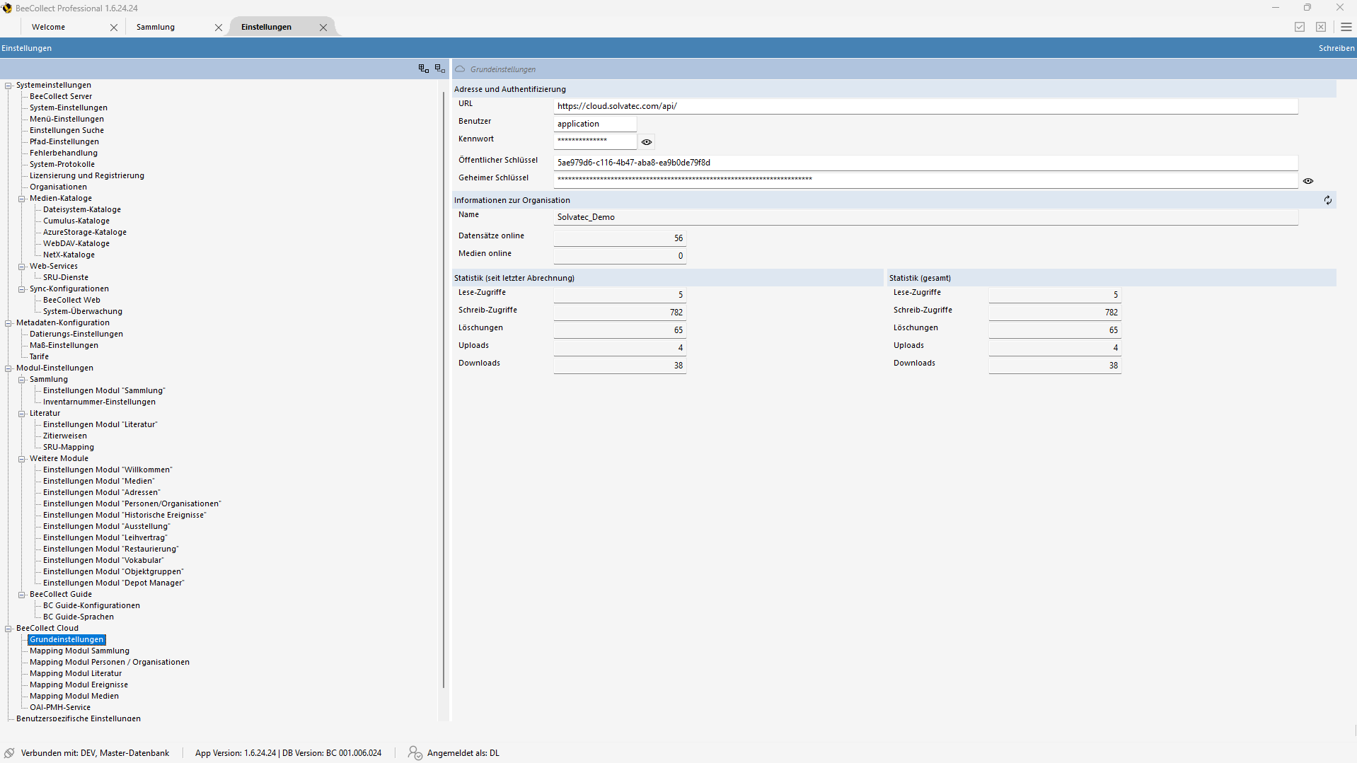 Einstellungen BeeCollect Cloud