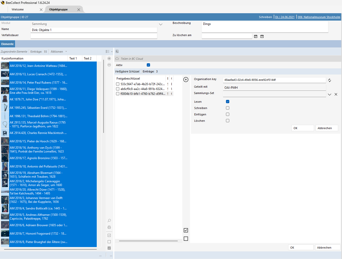 Cloud-Freigabe im Modul Objektgruppe