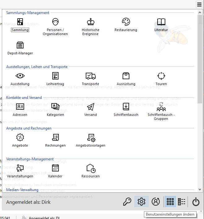 Benutzereinstellungen im Startmenü